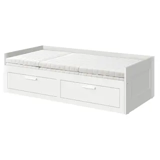 BRIMNES day-bed w 2 drawers/2 mattresses, white/Ånnfjället super firm, Length 205 x Width 87 x Height 57 cm