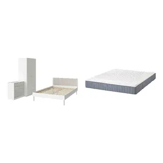 BRUKSVARA/VALEVÅG Bed with 24cm thick mattress, pocket sprung, foam,5 comfort zones, extra firm, white/light grey + extra firm/light blue