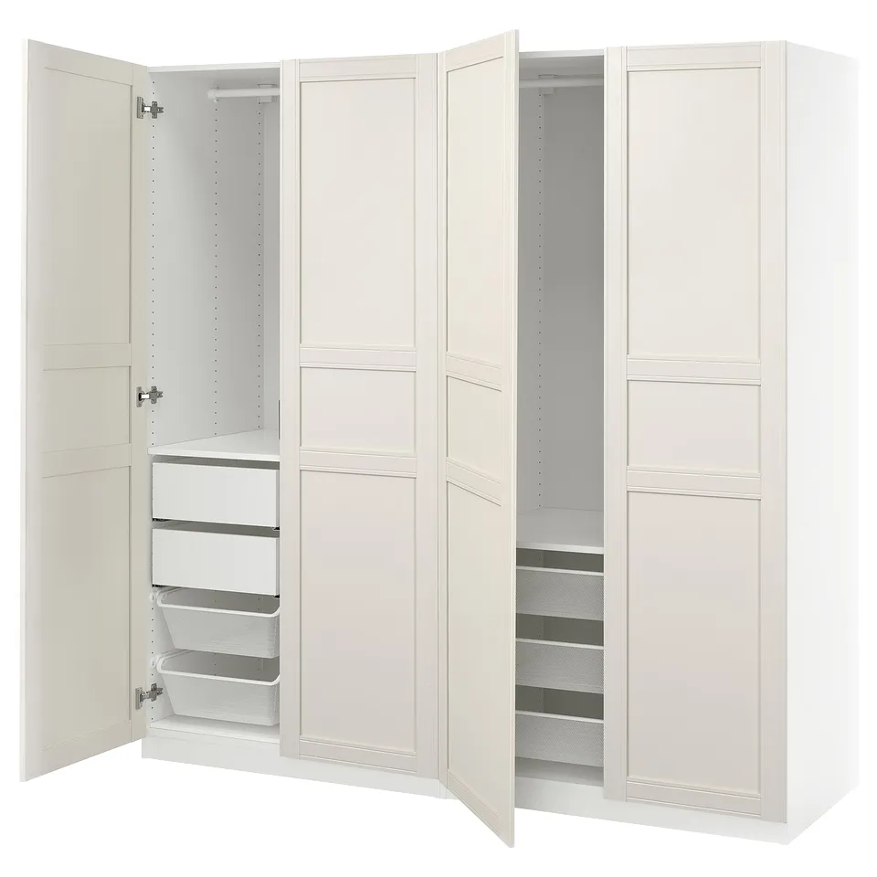 PAX / FLISBERGET Wardrobe combination, white/off-white, 200x66x201 cm
