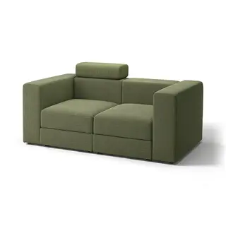 JÄTTEBO 2-seat modular sofa, with headrest/Samsala dark yellow-green, Depth 95 x Height 87 x Width 190 cm