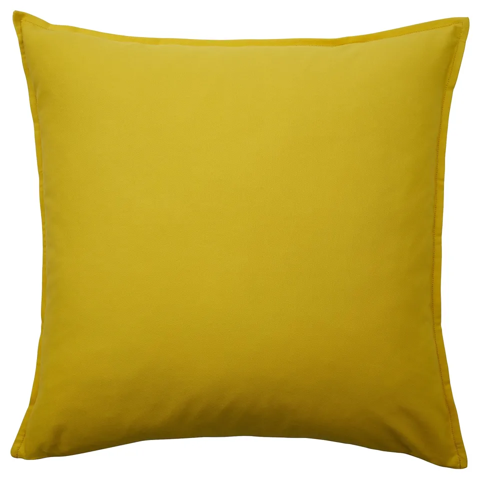 Bright yellow square cushion cover, GURLI, made of 100% cotton with simple, smooth design.
