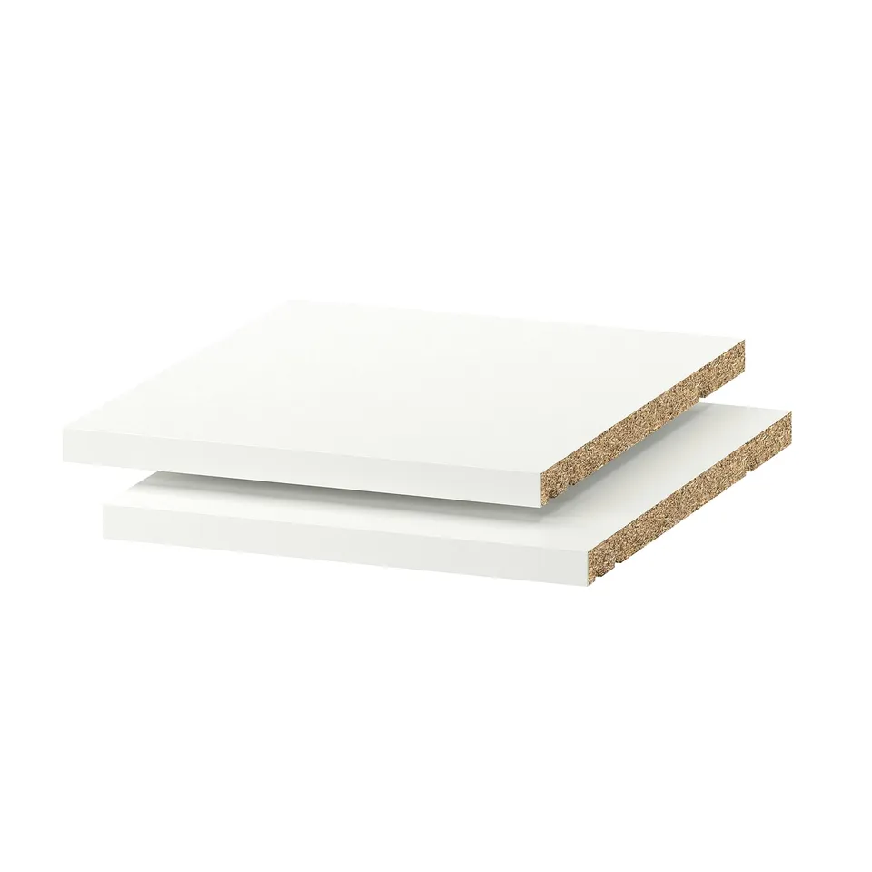 White melamine shelves, 25-year guarantee, 18mm thick.