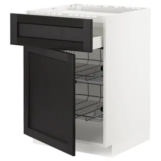 METOD / MAXIMERA base cab f hob/drawer/2 wire bskts, white/Lerhyttan black stained, 60x60x80 cm