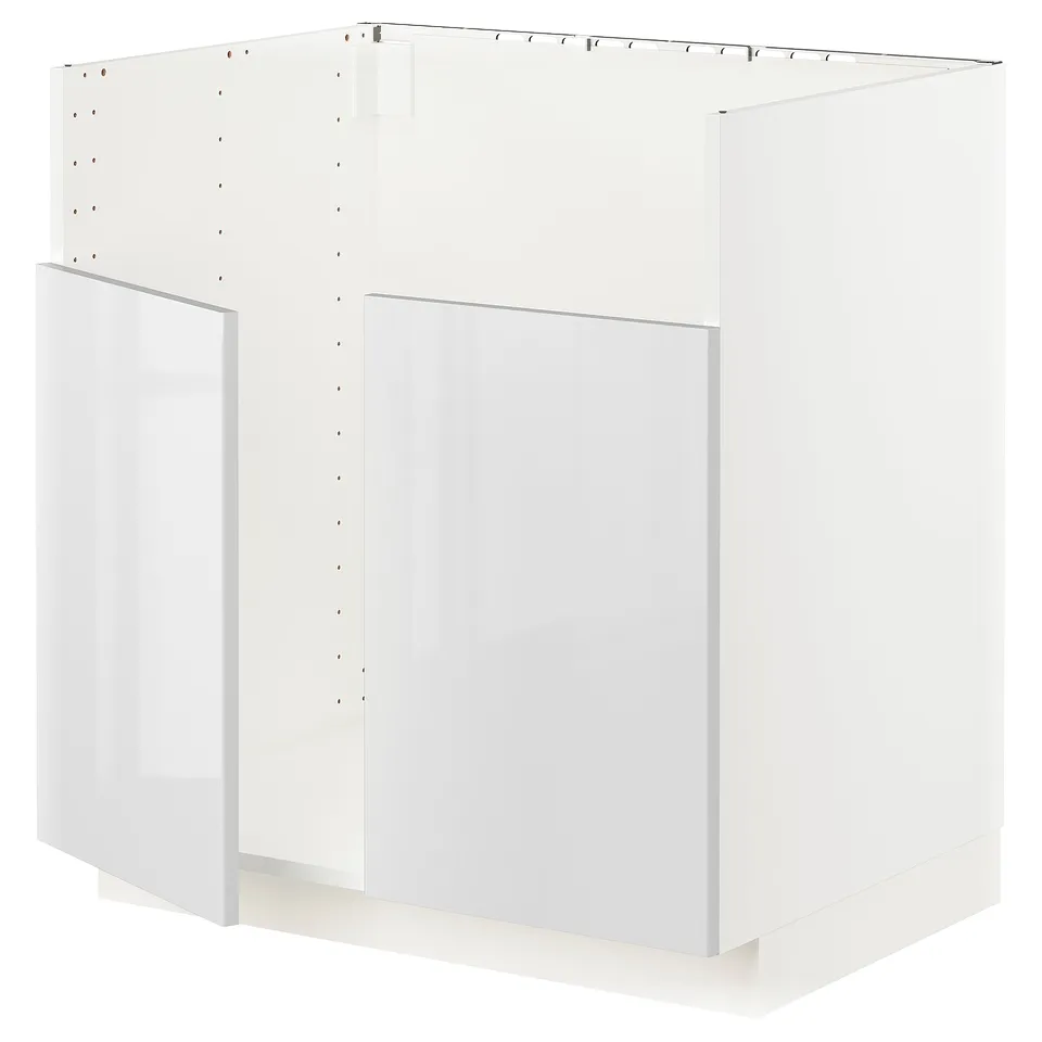 Modern white kitchen unit, sleek glossy finish, square shape, and clean design.