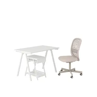 TROTTEN / FLINTAN desk and storage combination, and swivel chair white/beige, Length 120 x Width 70 cm