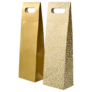 VINTERFINT gift bag for bottle, mixed patterns/gold-colour, Length 13 x Width 9 x Height 41 cm