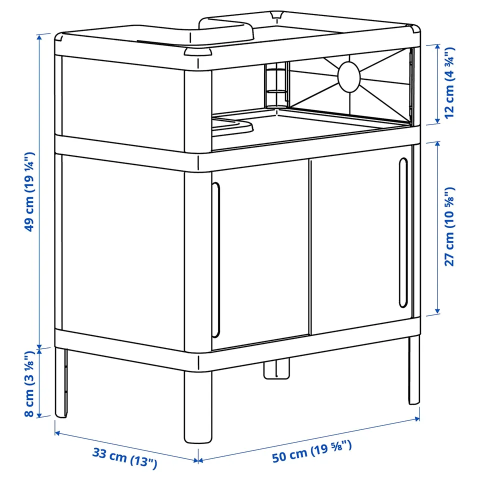 Illustration with measurements for the product: IVÖSJÖN.