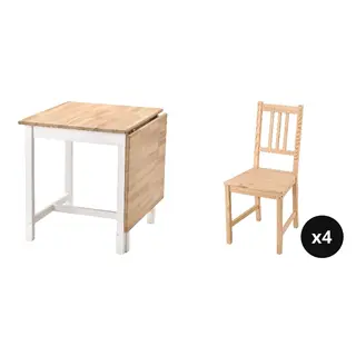 PINNTORP set: gateleg table + chair x4, light brown stained/white stained pine + light brown stained/pine, 67/124x75 cm
