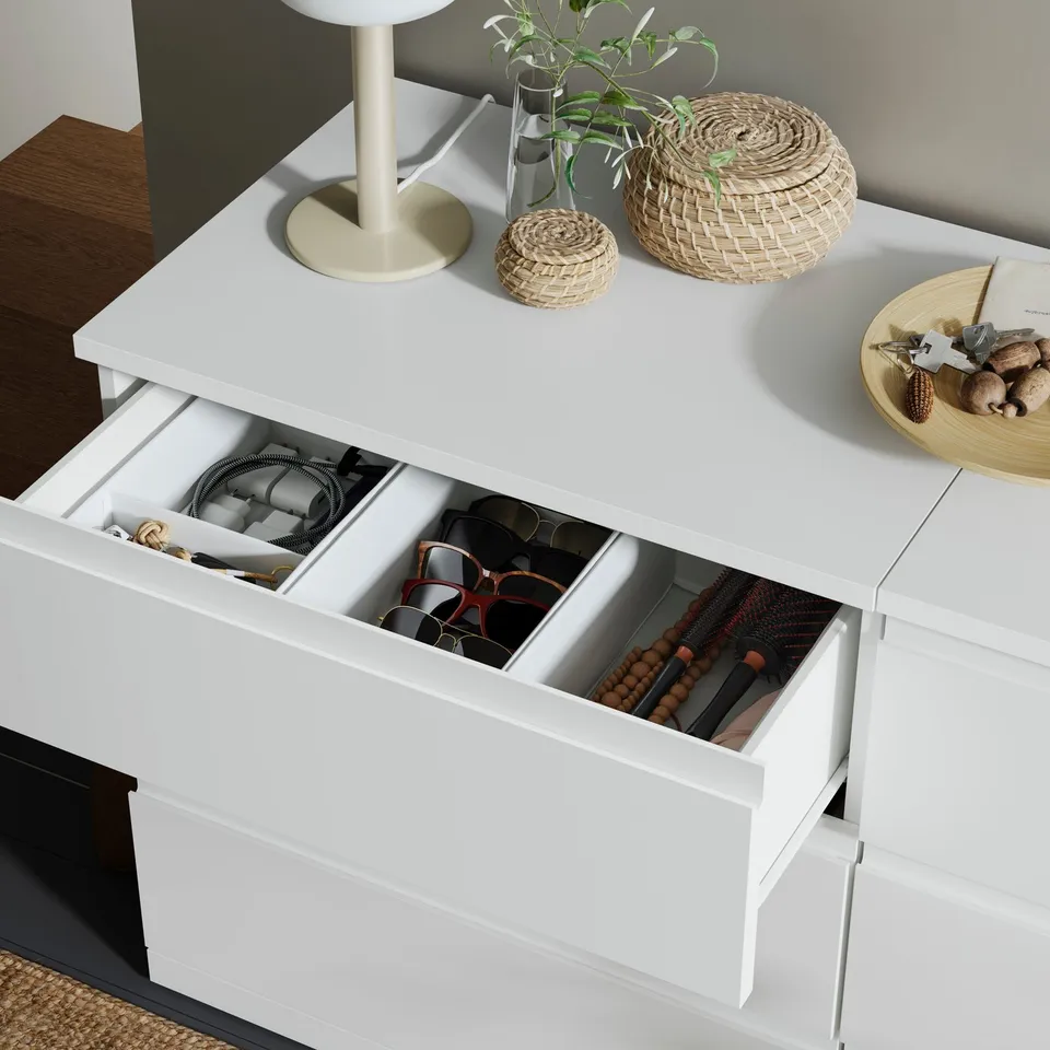 STORKLINTA Chest of 6 drawers, white, 140x50x75 cm