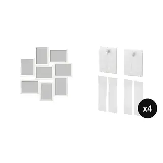 frame + adhesive hook ×8 set: collage frame for 8 photos + adhesive hook for frame ×4, white, 13x18 cm