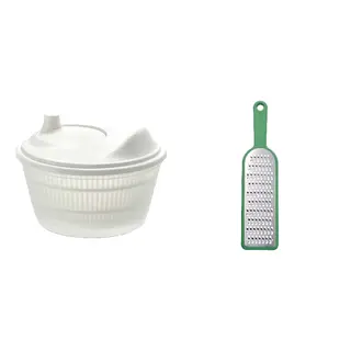 UPPFYLLD set: salad spinner + grater with handle, white + bright green, Height 16.5 cm