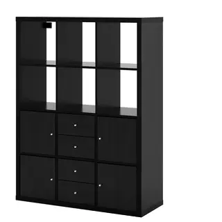 KALLAX shelving unit with 6 inserts, black-brown, 112x147 cm