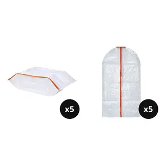 PÄRKLA set: shoe bag x5 + clothes cover x5, 48x22 cm
