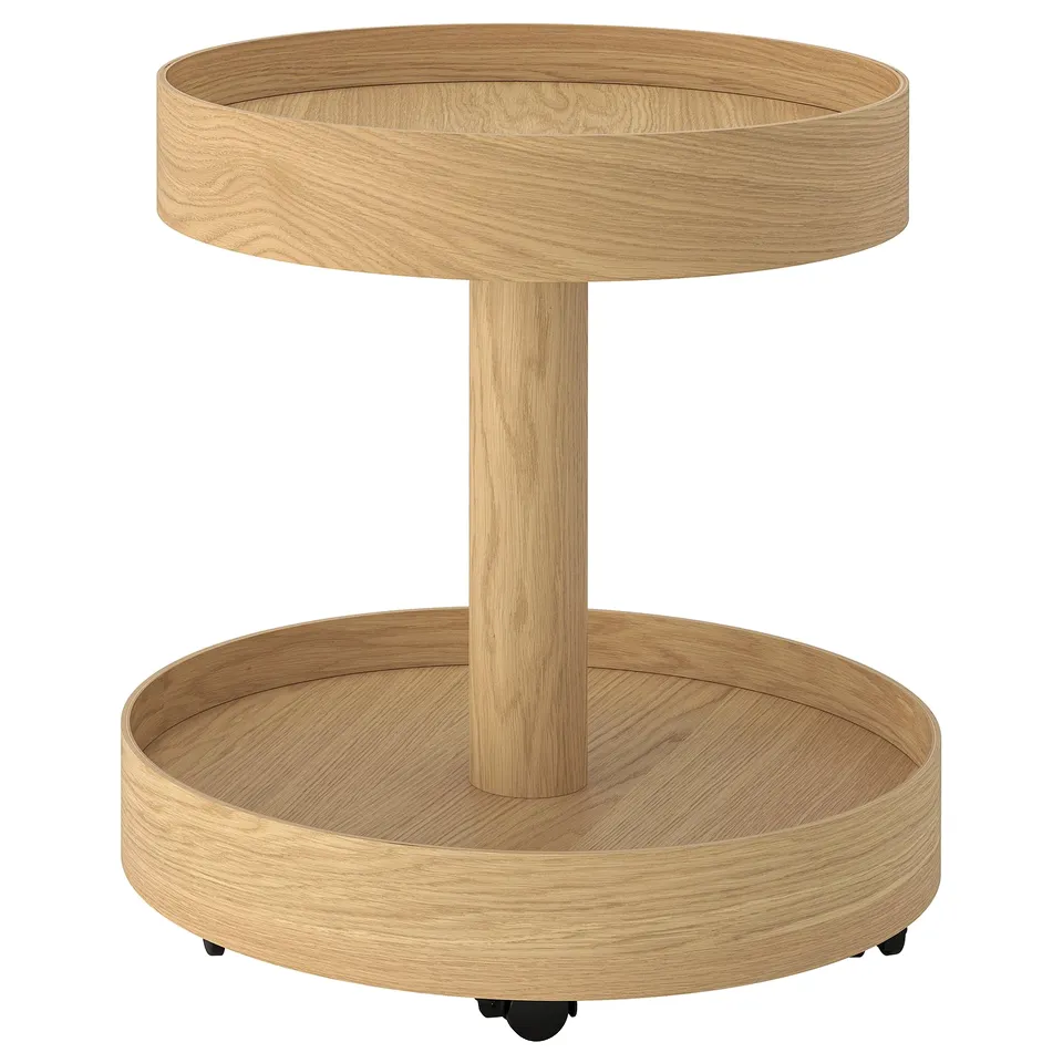 Wooden STOCKHOLM 2025 serving trolley with 2 shelves, natural oak, hidden castors