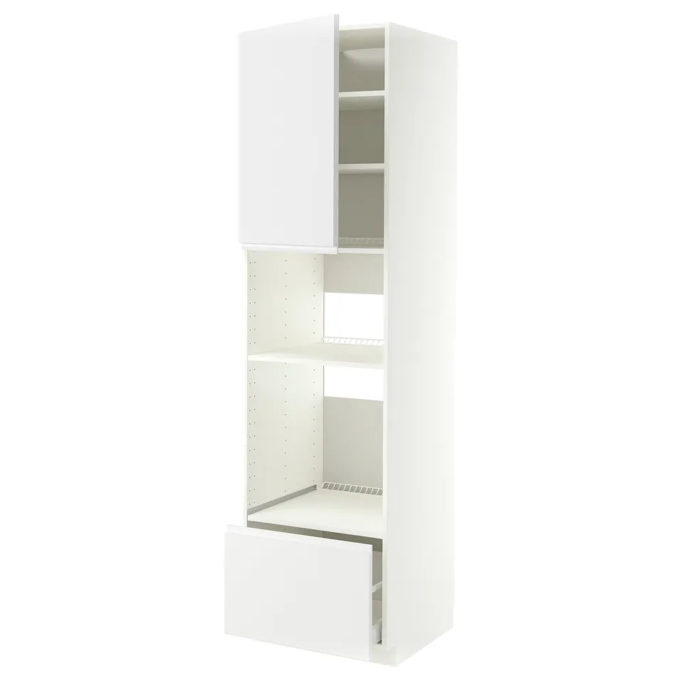 White METOD kitchen unit with adjustable shelves and drawers.
