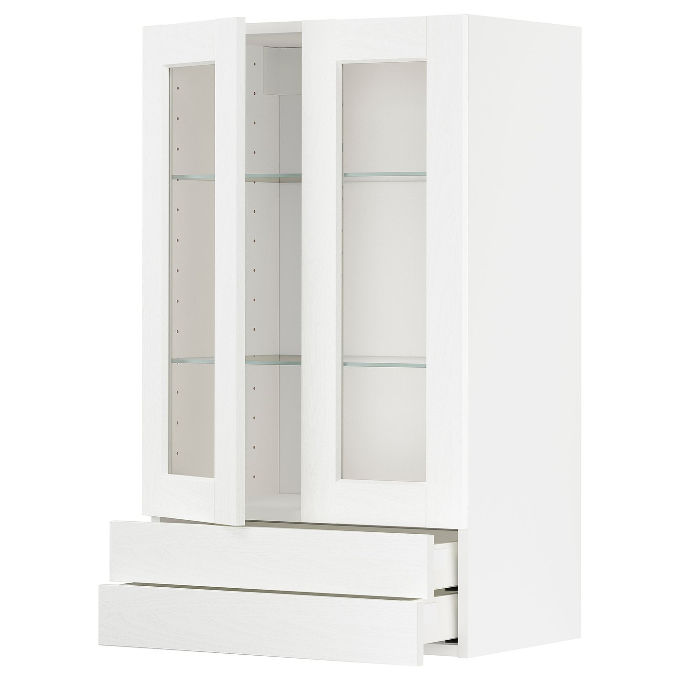 METOD / MAXIMERA wall cab w 2 glass doors/2 drawers, white Enköping/white wood effect, 60x100 cm