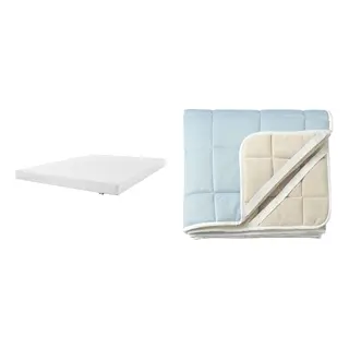 KEJSAROLVON/ÅKLABBEN set: natural latex mattress + mattress protector, medium firm white + beige/blue, Length 200 x Width 150 cm