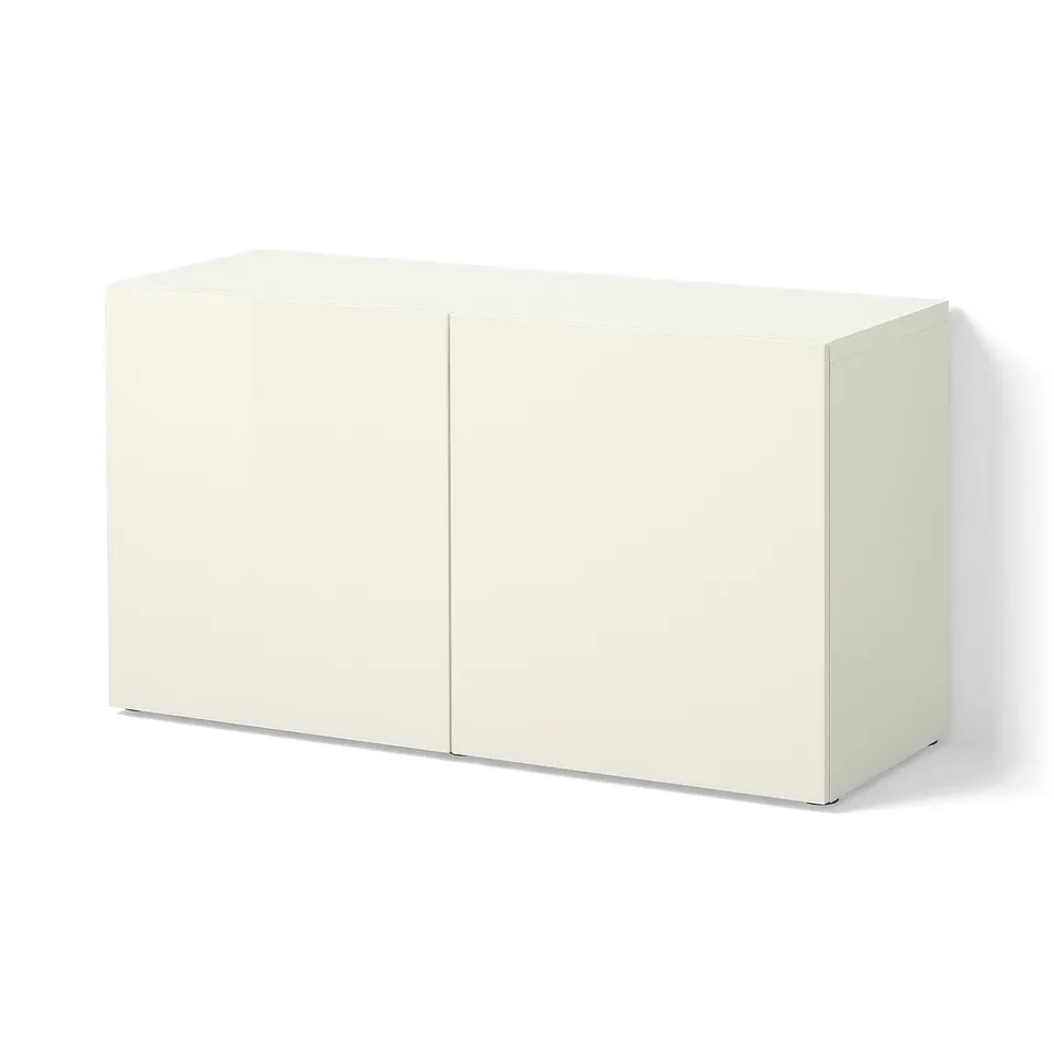 BESTÅ Shelf unit with doors, white/Selsviken high-gloss/white, 120x42x64 cm