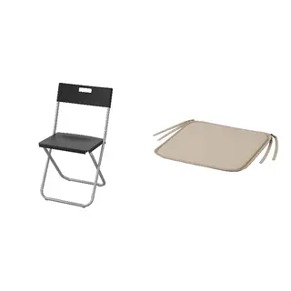 BRÄMÖN/GUNDE set: folding chair + chair pad, black + grey-beige in/outdoor, Width 41 x Depth 45 x Height 78 cm
