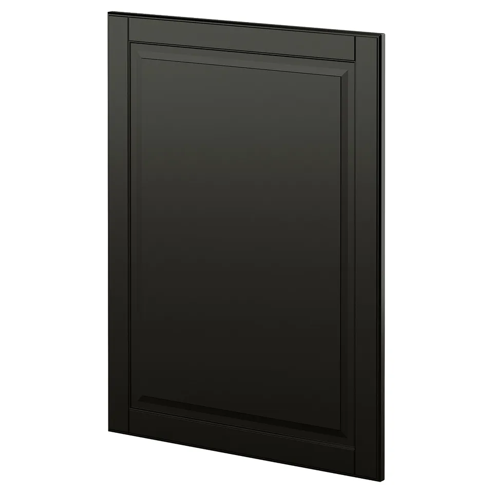 Black METOD kitchen cabinet with sleek, bevelled edges and modern design.