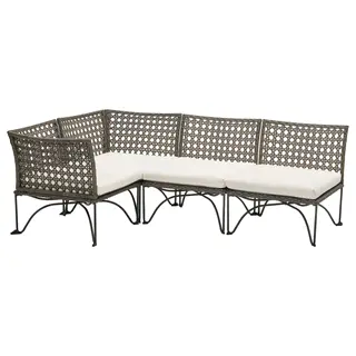 JUTHOLMEN modular corner sofa 3-seat, outdoor, dark grey/Kuddarna light grey-beige, Depth 73 x Height 71 cm