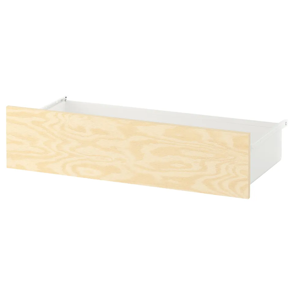 A white KALBÅDEN drawer front with a wooden finish. Rectangular, simple design, perfect for platsa storage.