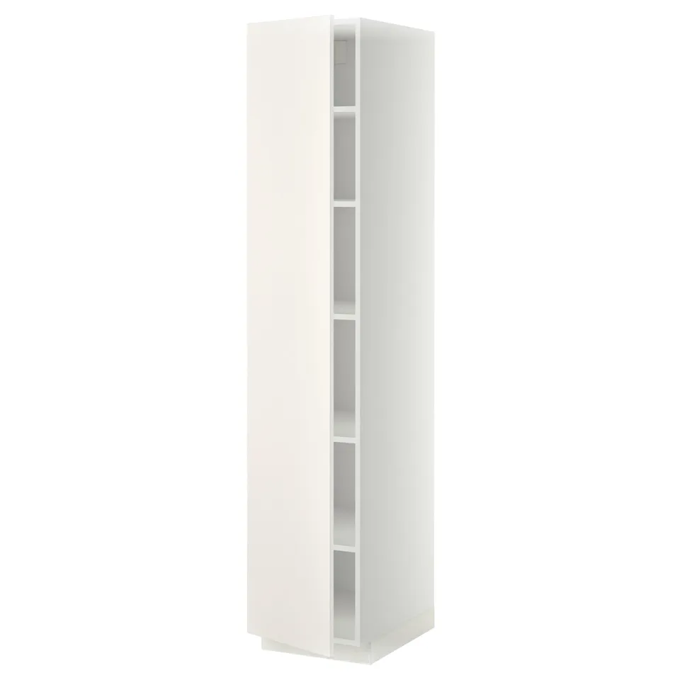 White METOD tall kitchen cabinet, sleek design with adjustable shelves.