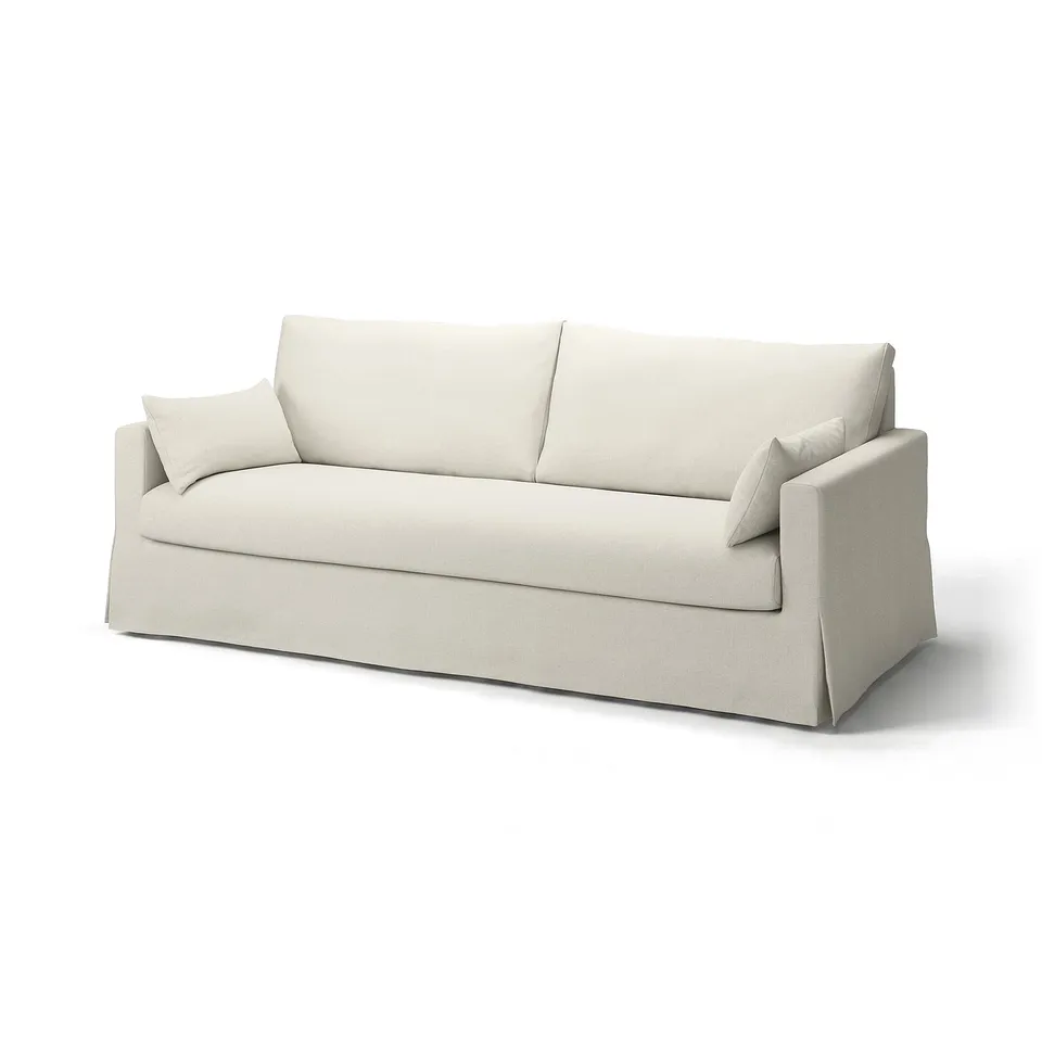 HYLTARP sofa, light beige fabric with linen & viscose, modern sleek design.