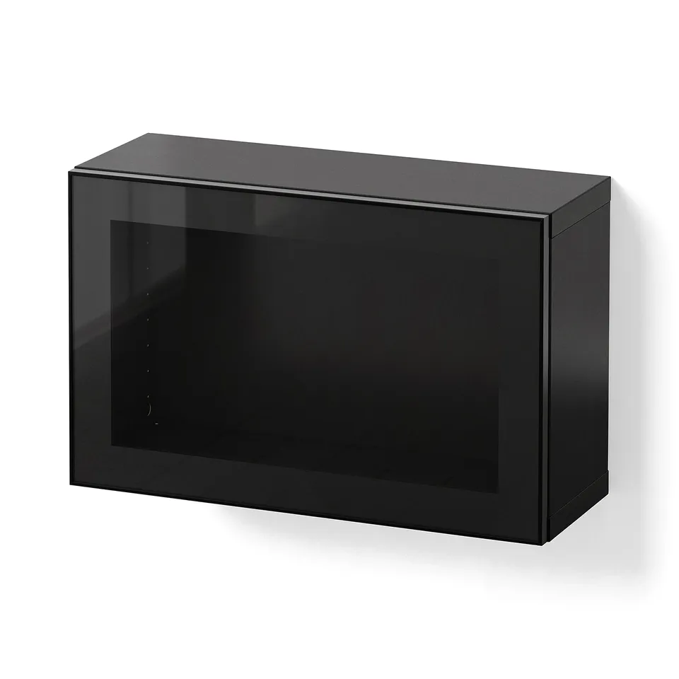 BESTÅ Wall-mounted cabinet combination, black-brown Glassvik/black clear glass, 60x22x38 cm