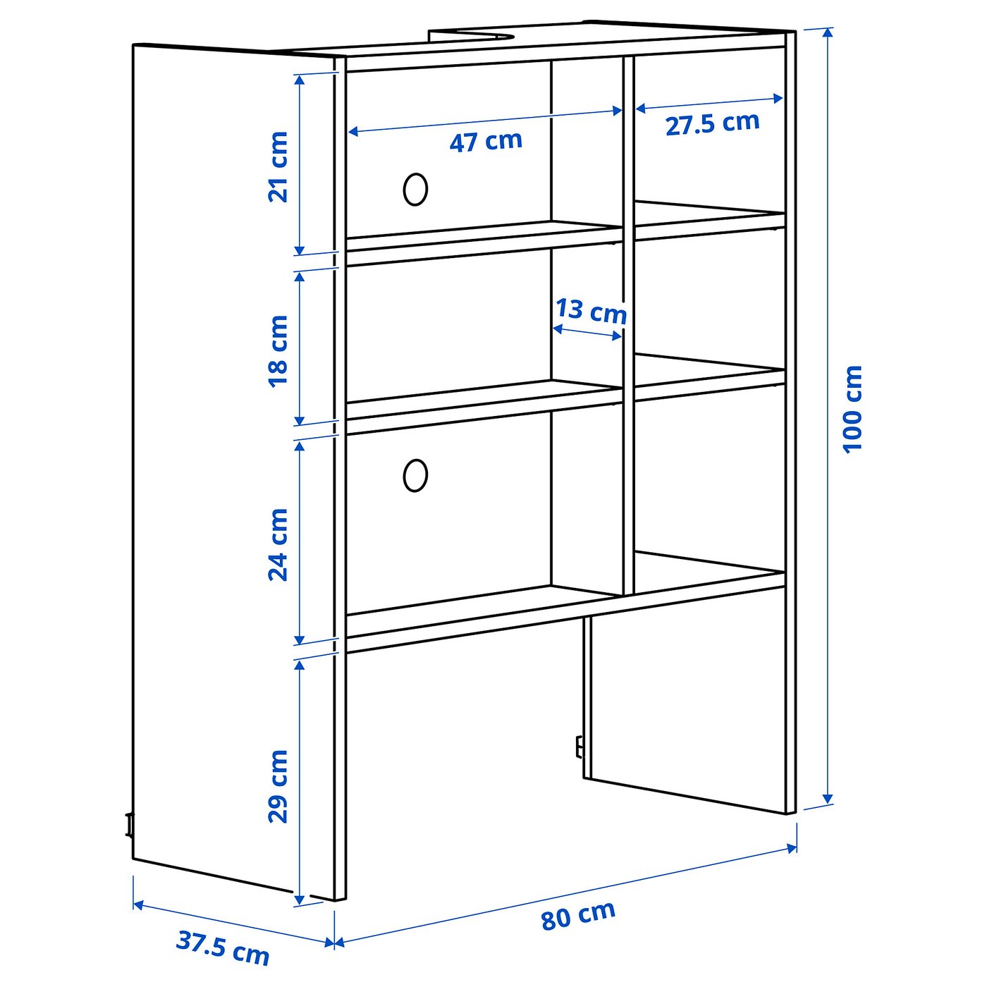 Illustration with measurements for the product: METOD.