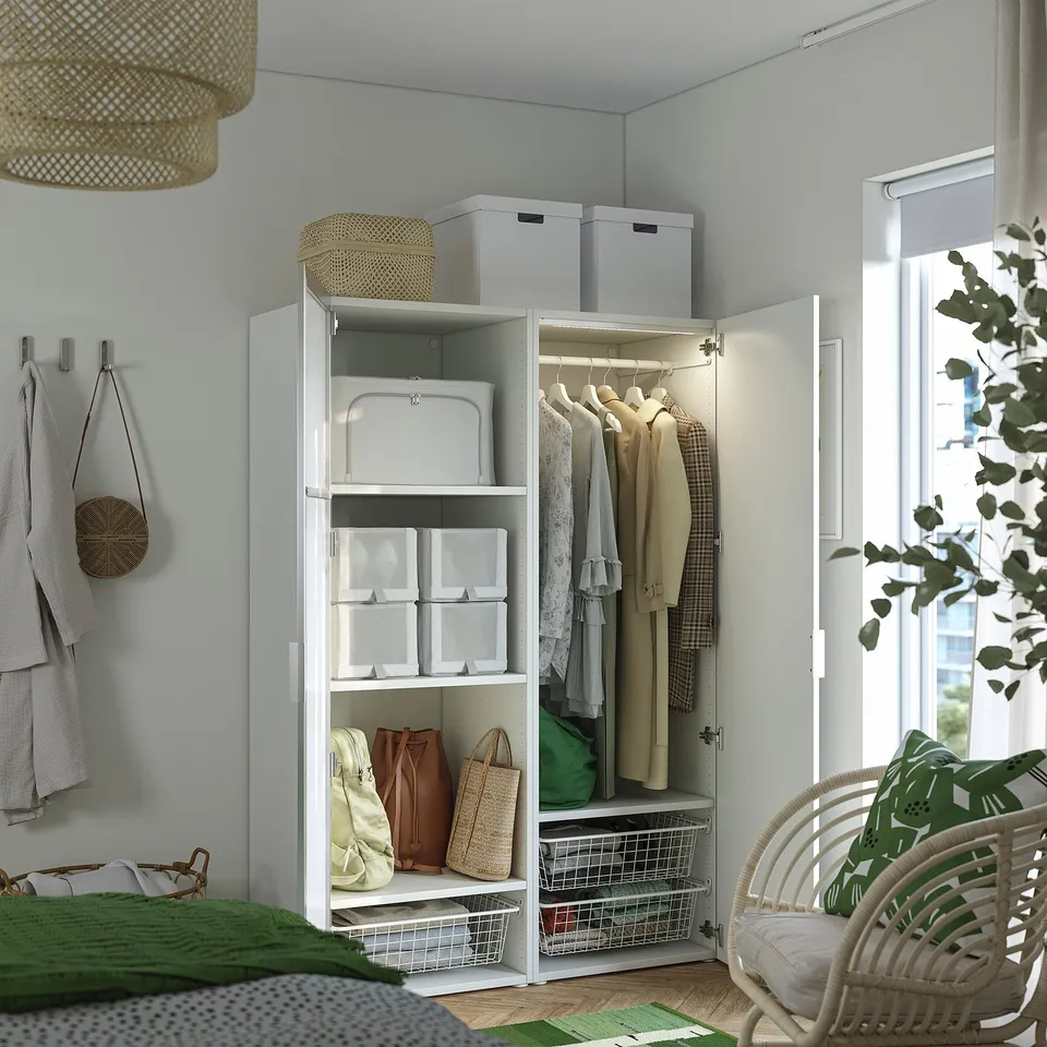 PLATSA Wardrobe with 2 doors, white STRAUMEN mirror glass/FONNES white, 120x57x181 cm