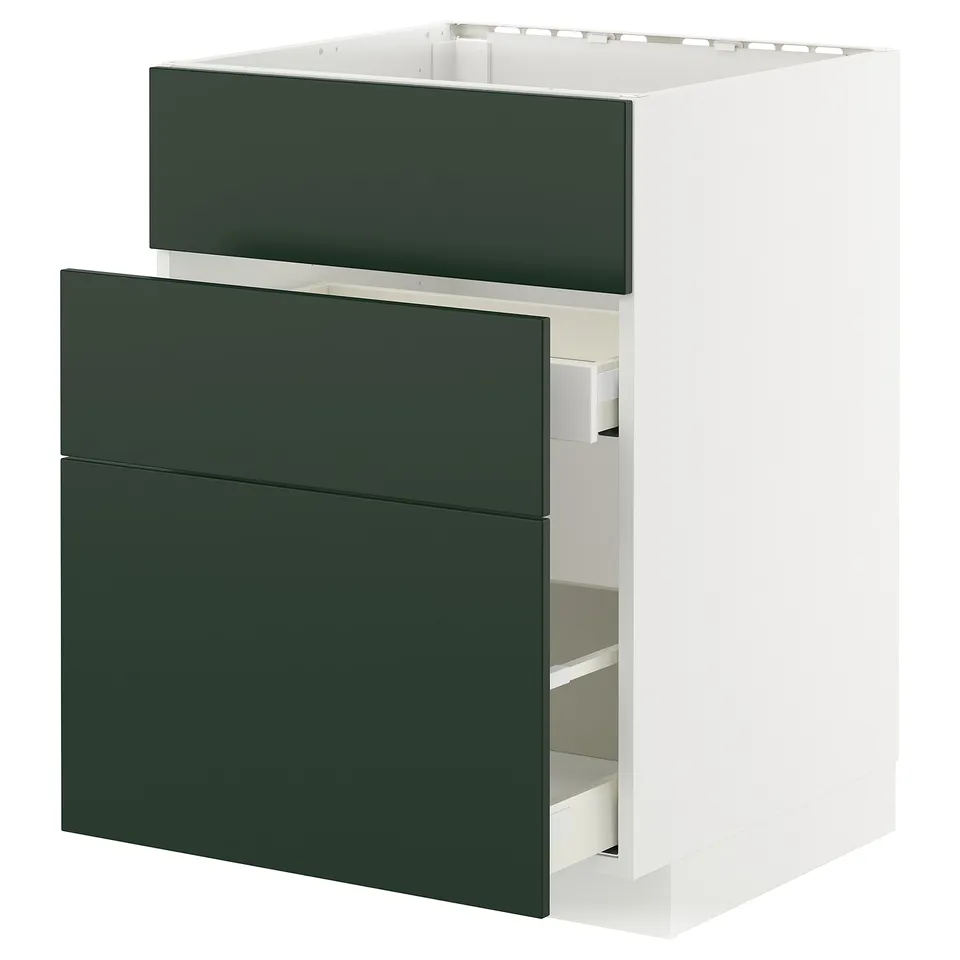 METOD kitchen cabinet in green with pull-out drawers.