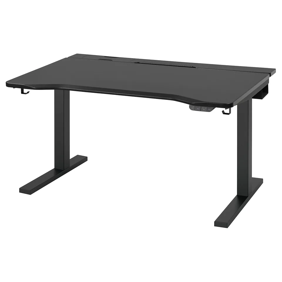 Black UTMANING electric gaming desk, adjustable height, deep tabletop, sturdy.