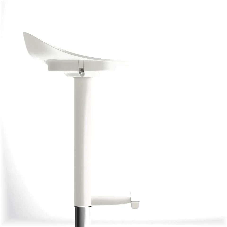 Modern height-adjustable chair with sleek white design. Curved seat for comfort, sturdy metal base. Single-handed height control.