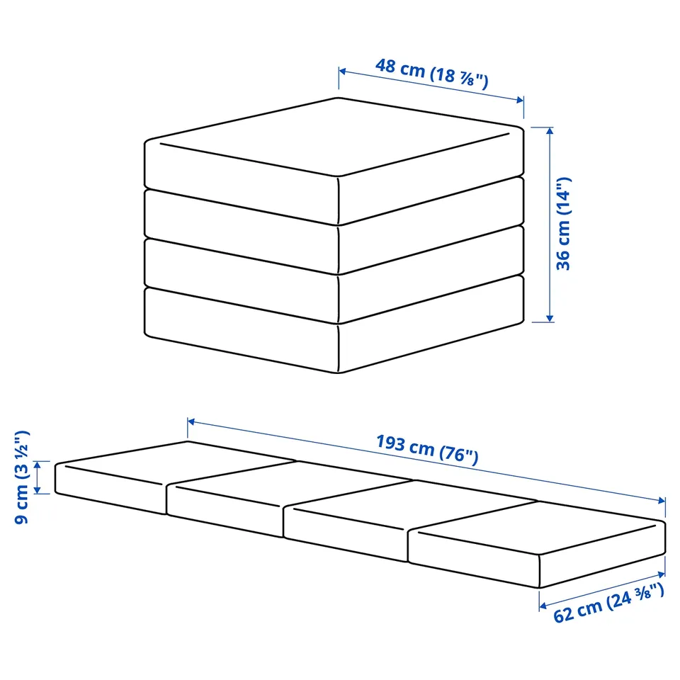 part: SLÄKT pouffe/mattress, foldable