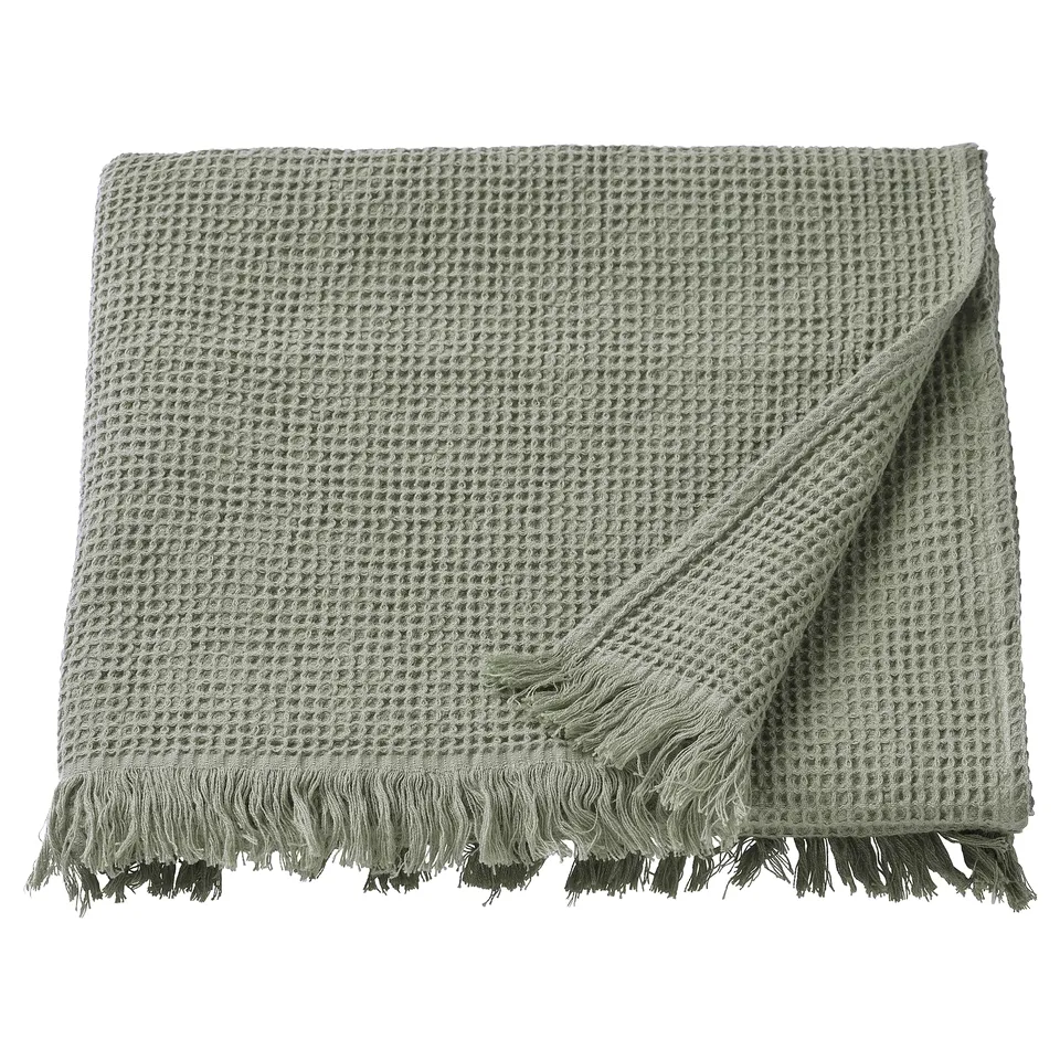 VALLASÅN towel, light green, rectangular with fringe, woven from cotton and viscose.