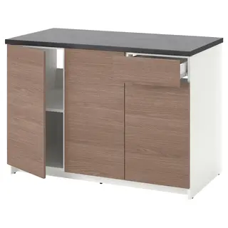 KNOXHULT base cabinet with doors and drawer, wood effect/grey, 120 cm