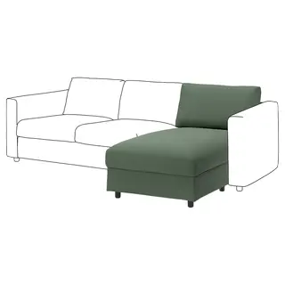 VIMLE chaise longue section, Knäbäck grey-green, Depth 164 x Width 81 cm