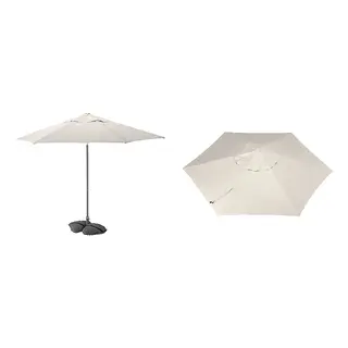 JOGGESÖ/LINDÖJA set: parasol with base + parasol canopy, tilting light grey-beige/dark grey + light grey-beige, 300 cm