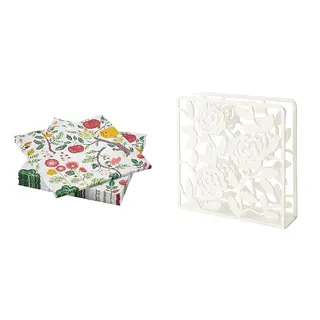 HAVSBRAXEN/LIKSIDIG set: paper napkin + napkin holder, patterned multicolour + white, 33x33 cm