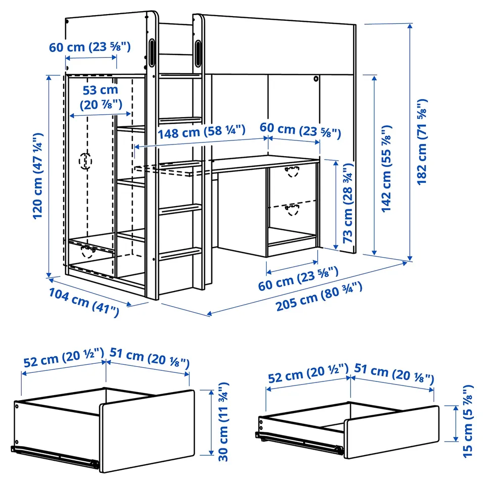 Illustration with measurements for the product: SMÅSTAD.