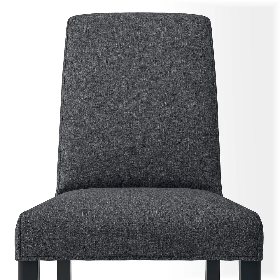 High-back, upholstered grey chair with modern design, featuring a comfortable backrest and seat, supported by sturdy wooden legs.