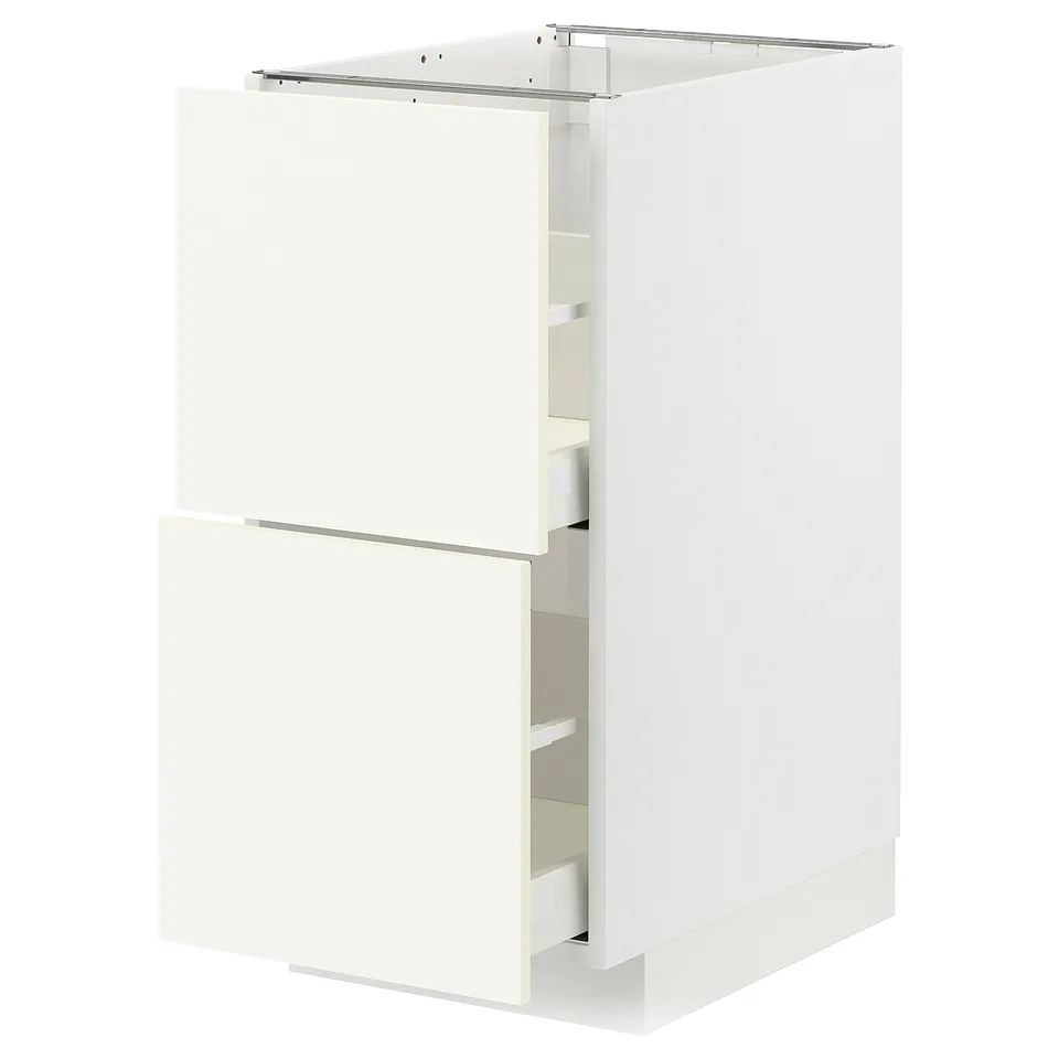 White METOD kitchen cabinet with smooth drawer front and sleek design.