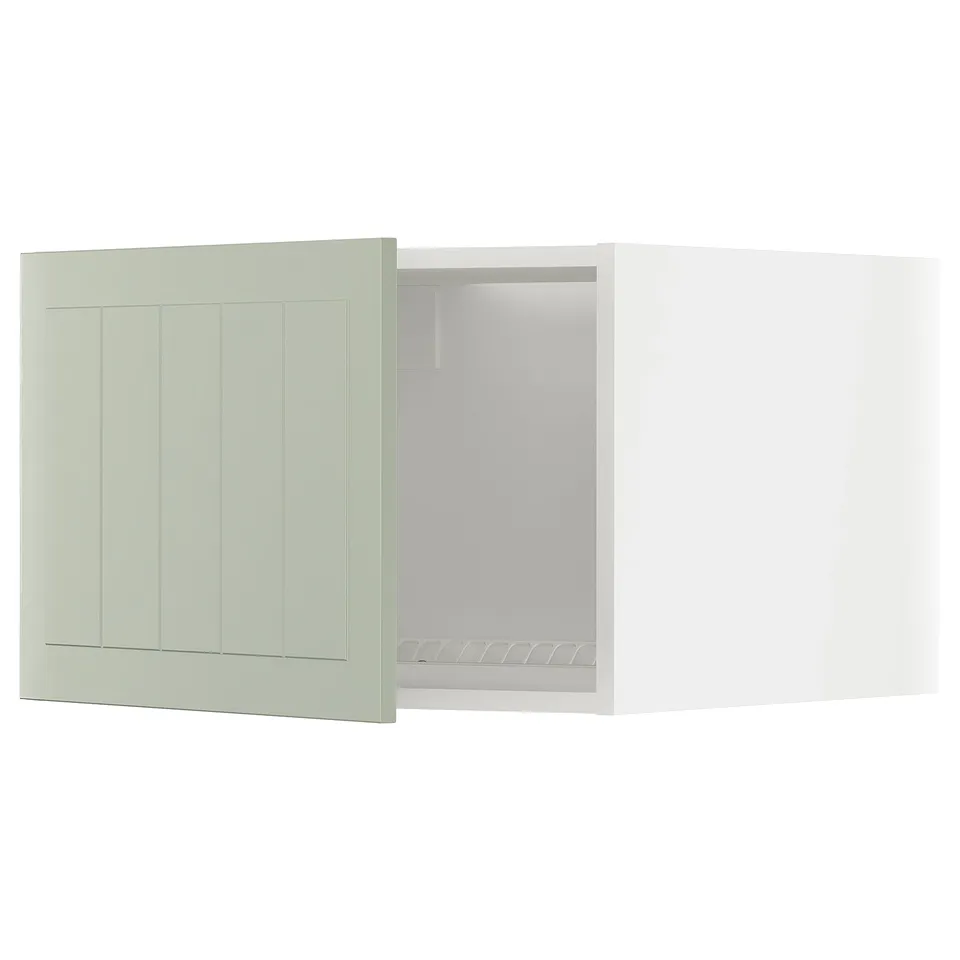 Modern kitchen cabinet in green with craftsman design, featuring a pull-out compartment.
