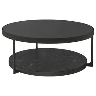 FRÖTORP coffee table, anthracite marble effect/black glass, 88 cm