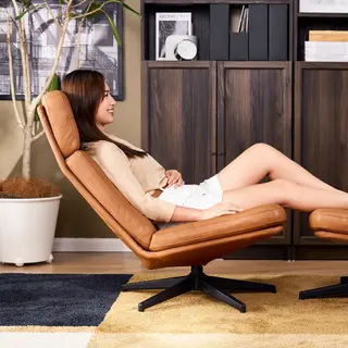 HAVBERG set: swivel armchair + footstool, Grann/Bomstad golden-brown, Depth 99 x Height 92 x Width 66 cm
