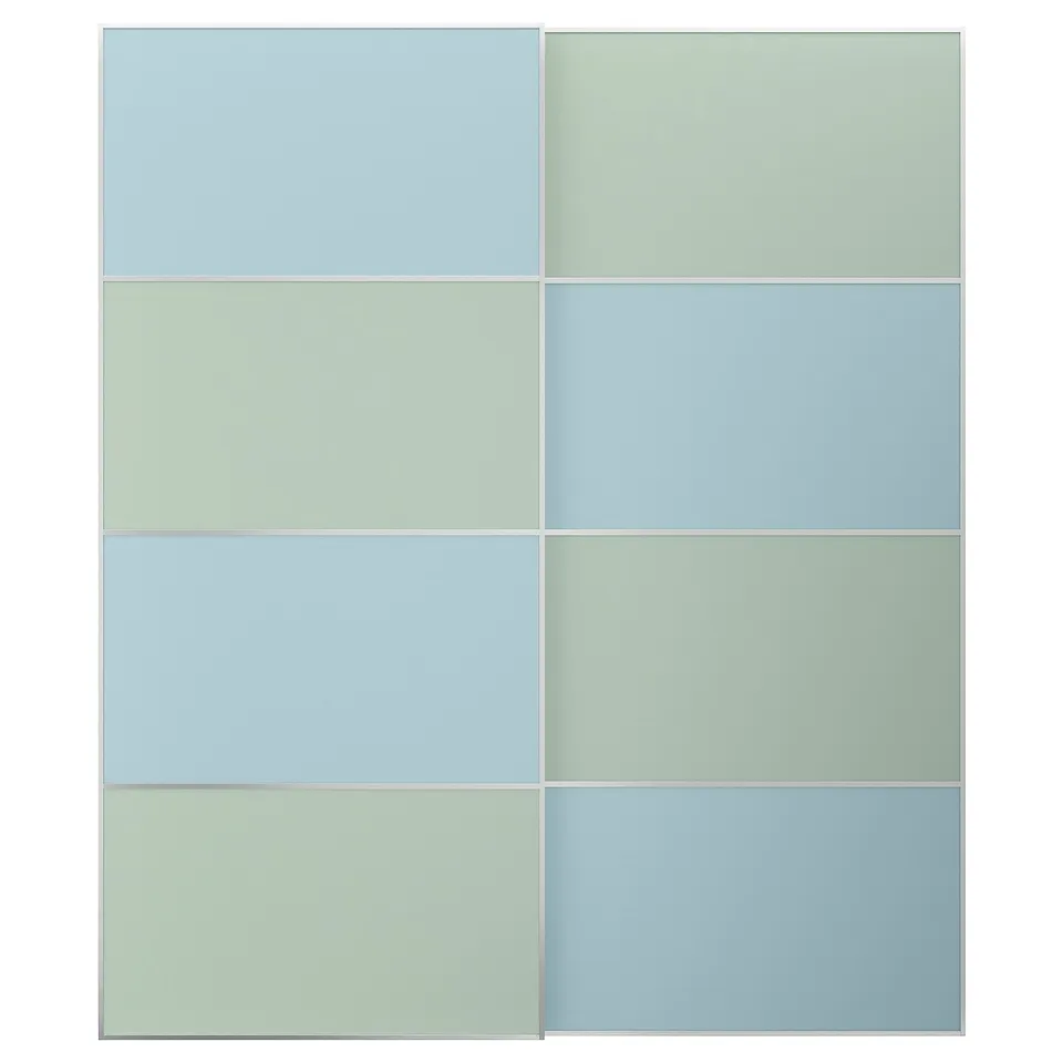 MEHAMN blue-green sliding doors, minimalist, 4 panels, soft-close, aluminium & fiberboard.