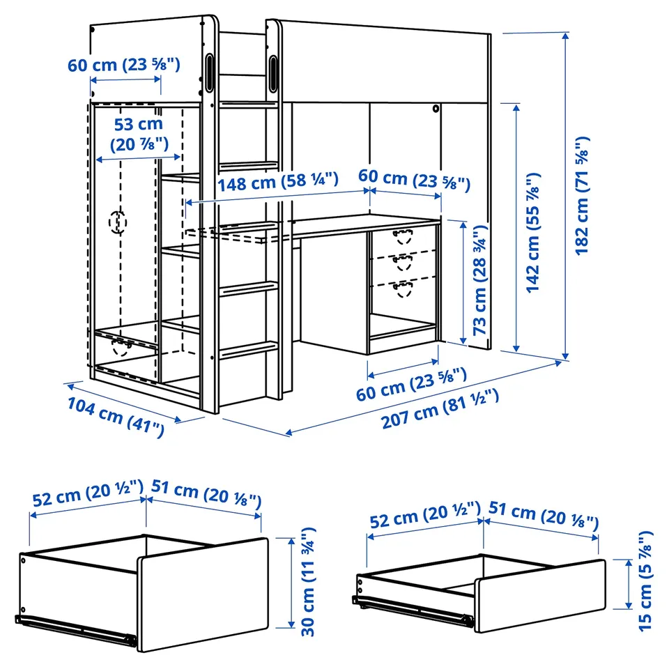 Illustration with measurements for the product: SMÅSTAD.
