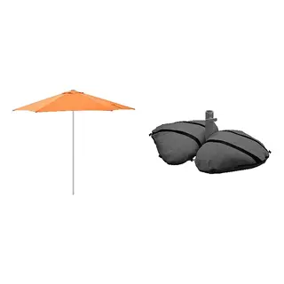 HÖGÖN/IGGÖN set: parasol+parasol base, bright orange + dark grey, 270 cm