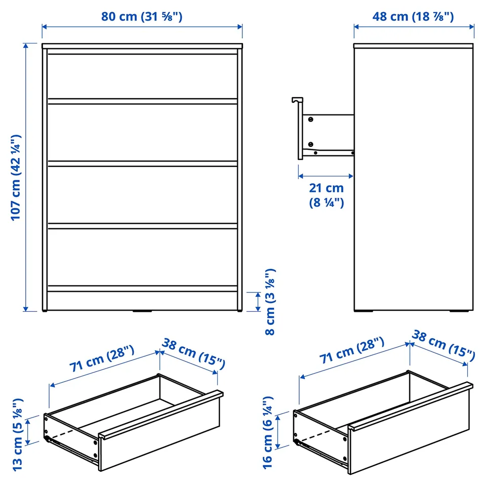ANKARUDDEN Chest of 4 drawers, oak effect, 80x48x107 cm